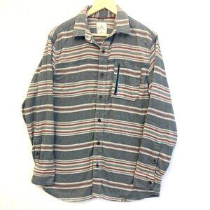 Ascend Mens Flannel Long Sleeve Button Up Shirt Medium M Pocket Textured Stripes